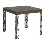 Petite table carr�e 90 / 90 cm extensible 10 personnes 90 � 246 cm bois fonc� et pieds m�tal gris fonc� ...