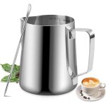 Pichet � mousser le lait, 350 ml, en acier inoxydable, pichet � vapeur, caf� au lait, cappuccino, latte ...