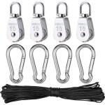 Pi�ces poulie en acier inoxydable, poulie de levage simple avec corde pour cordes camping randonn�e p�destre ...