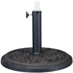 Pied de parasol, motif roses, support mts parasols 35 / 38 / 48 mm, stable, rsine synthtique, noir ...