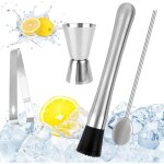 Pilon � cocktail en acier inoxydable avec cuill�re � cocktail, ensemble de barman, pilon � mojito, broyeur ...
