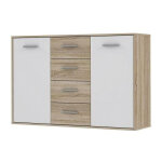 Pilvi buffet bas 2 portes 4 tiroirs - blanc et chene sonoma - l 122, 6 x p 34, 2 h 88, 1 cm Pilvi buffet bas 2 portes 4 tiroirs - blanc et chene sonoma - l 122, 6 x p 34, 2 h 88, 1 cm