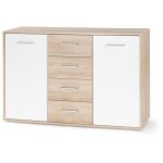 Pilvi buffet bas 2 portes 4 tiroirs - blanc et chene sonoma - l 122, 6 x p 34, 2 h 88, 1 cm