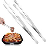 Pinces de cuisine longues lot de 2 acier inoxydable 30cm ? embouts droits et ronds, pr�cision antid�rapante ...