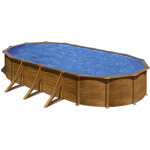 Piscine acier aspect bois gr� pacific ovale 7, 44 x 3, 99 x 1, 22 m - gr�