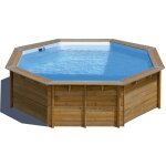 Gre ? piscine hors sol octogonale en bois 5, 00 m x 1, 27 m ? volume 15, 5 m� ? hauteur d'eau 1, 11 m ...