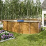 Piscine hors sol acier ovale 6, 10 x 3, 65 x 1, 32 m aspect bois osmose