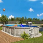 Piscine hors sol acier et rsine ovale 9, 15 x 4, 55 x 1, 32 m gris dgrad liberty