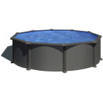 Gre ? piscine hors sol acier ronde antracita �370 x h132 cm ? volume 10, 10 m� ? �chelle de s�curit� ...