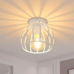 Goeco - plafonnier blanc vintage, douille e27, abat - jour en cage métallique, luminaire suspendu pour ... Goeco - plafonnier blanc vintage, douille e27, abat - jour en cage métallique, luminaire suspendu pour ...