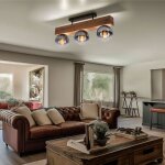 Globo - plafonnier pour chambre � coucher, spot de plafond aspect bois, plafonnier � 3 lampes, verre ...