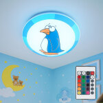 Plafonnier chambre enfants pingouin plafonnier enfants bleu lampe enfants mur plafond, acier verre, t�l�comman ...