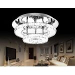 Plafonnier en cristal miroir acier inoxydable rond moderne led luminaire lustre eclairage 30cm 36w blanc ...