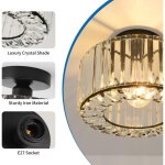 Plafonnier en cristal noir, e26 lustre salon moderne, plafonnier chambre 240mm, luminaire intrieur ...