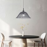 Plafonnier design pendule suspension cuisine salle  manger clairage rond osier gris
