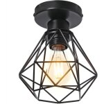 Plafonnier industriel en m�tal, suspension noire de style vintage, design r�tro en forme de cage � diamants, ...