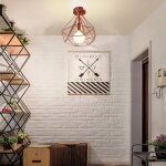 Wottes - plafonnier industriel rtro lampe de plafond intrieur clairage cage mtal 26cm rouge e27 ...