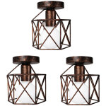 Plafonnier industrielle vintage lampe de plafond cage en m�tal suspension luminaire e27 rouille �15cm ...