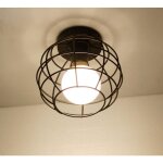 Plafonnier industrielle vintage lampe de plafond forme de cage suspension luminaire mtal 18cm e27 noir ...