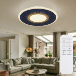 Plafonnier lampe de salon plafonnier salle � manger lumi�re ronde, m�tal acrylique blanc bleu, t�l�commande ...