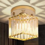 Plafonnier led carr� en cristal dor� pour cuisine, chambre, couloir, entr�e, lumi�re tricolore, salle ...
