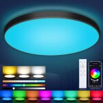 Plafonnier led dimmable plat rond noir 36w plafonnier avec t�l�commande?rgb contr�lable via app?2700k ...