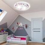 Plafonnier led pour enfants plafonnier filles chambre d'enfants rond, verre licorne �toiles blanc rose, ...