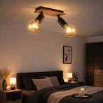 Plafonnier led lampe en bois 2 flammes plafonnier spot orientable, noir brun, 7w 630lm blanc chaud, lxlxh ...