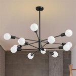 Plafonnier moderne, lustre spoutnik 12 t�tes, ampoule non incluse, lustre noir mat au dessus de la table, ...