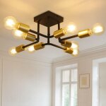 Zmh - plafonnier noir et or vintage, e27 8 - lumi�res lampe de salon industriel lampe de chambre pour ...