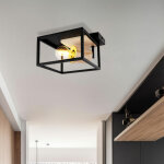 Globo - plafonnier r�tro lampe en bois plafonnier noir structure spot de plafond r�glable, m�tal naturel ...