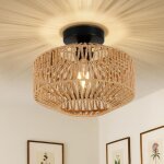 Plafonnier en rotin boho ? lampe plafond vintage en bambou tress� �30 cm e27 max 60w pour salon, chambre, ...