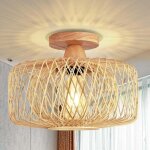 Plafonnier salon, plafonnier vintage boho avec abat - jour en rotin, lampe suspendue rustique pour chambre ...