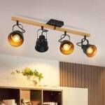 Plafonnier spot 4 flammes noir : plafonnier vintage pivotant 350 max. 25w douille e14 spot bois industriel ...