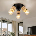Globo ? plafonnier en bois et m�tal noir ? spots mobiles 3 ampoules e27 ? dimensions 28x17, 5cm ? classe ...