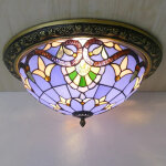 Plafonnier style tiffany r�tro autrucker - abat - jour en verre artisanal � motif floral, plafonnier ...