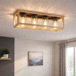 Plafonnier table � manger r�tro rustique plafonnier salon bois, mdf verre fum� m�tal, 4 flammes e27, ...