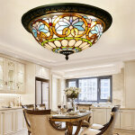 Plafonnier tiffany haut de gamme fait main autrucker - vitrail, design artistique, culot e27, 110 - 220v ...