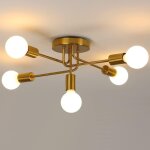 Plafonnier vintage dor�, lustre industriel 5 lumi�res, lampe de plafond en m�tal e27 base pour salon ...