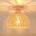 Plafonnier vintage industrielle lustre en bois et rotin cage abat - jour lampe de plafond e27 �clairage ...