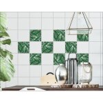 Sticker carrelage adh�sif x4, 15 cm x 15 cm, d�coratif feuilles v�g�tales bananier, autocollant carreaux ...
