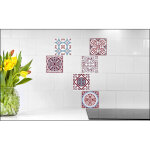 Plage - sticker carrelage autocollant 15x15 cm x6, d�coratif ciment, bleu, bordeaux et blanc.