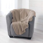 Plaid 125 x 150 cm ? polaire uni milou ? taupe ? finition point cavalier Plaid 125 x 150 cm ? polaire uni milou ? taupe ? finition point cavalier