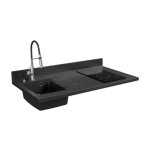 Plan de travail monobloc planiquartz avec vier - 120 cm - nero - vier  gauche - plaque de cuisson ...
