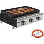 Plancha gaz - outsunny - 3 br�leurs en acier inoxydable 9kw - surface cuisson 56, 5 x 33 cm - noir