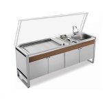 Plancha planet - table de cuisson ferme oasi 205c + plancha oasi 80 lisse + evier + mitigeur pliable ...