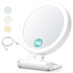 Planet miroir grossissant avec lumière, 20x / 1x, double face, miroir de maquillage portable, éclairage ... Planet miroir grossissant avec lumière, 20x / 1x, double face, miroir de maquillage portable, éclairage ...