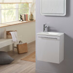 Meuble lave - mains pour wc blanc avec vasque design en solid stone et mitigeur