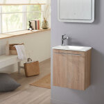 Meuble lave - mains pour wc finition chne naturel avec vasque lgante et mitigeur inclus