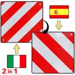 Plaque d'avertissement 2en1 espagne et italie aluminium 500mm rouge - blanc remorque porteuse arrire ...